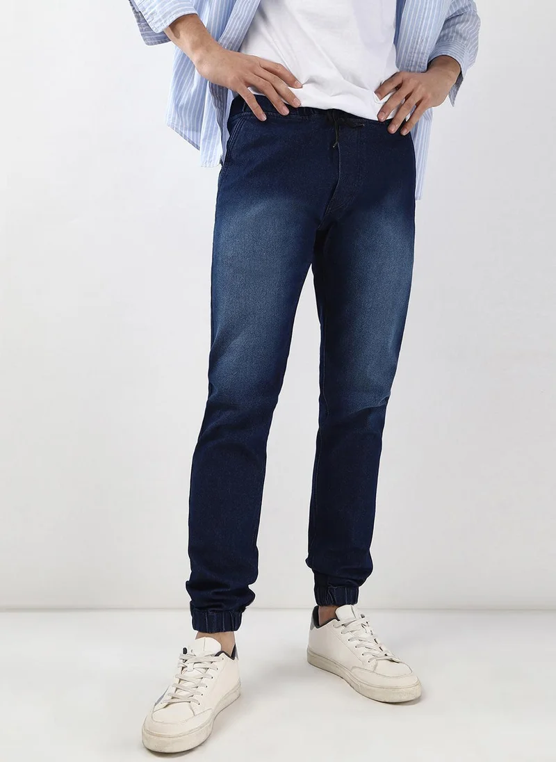 Urbano Fashion Men's Blue Slim Fit Stretch Jogger Jeans